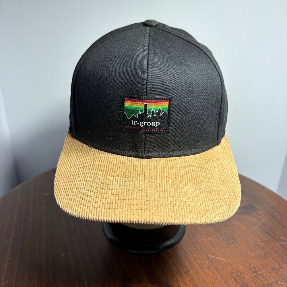 LRG Hat Mens OSFM Black Tan Corduroy Brim Giraffe Print Lining Strapback Cap